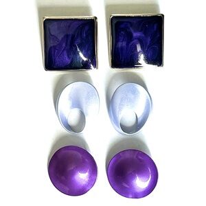 Three pairs vintage 80s 90s purple post earrings